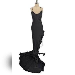 01381 NEW Forever 21 Satin Ruffle High Low Asymmetrical Dress Black size XS